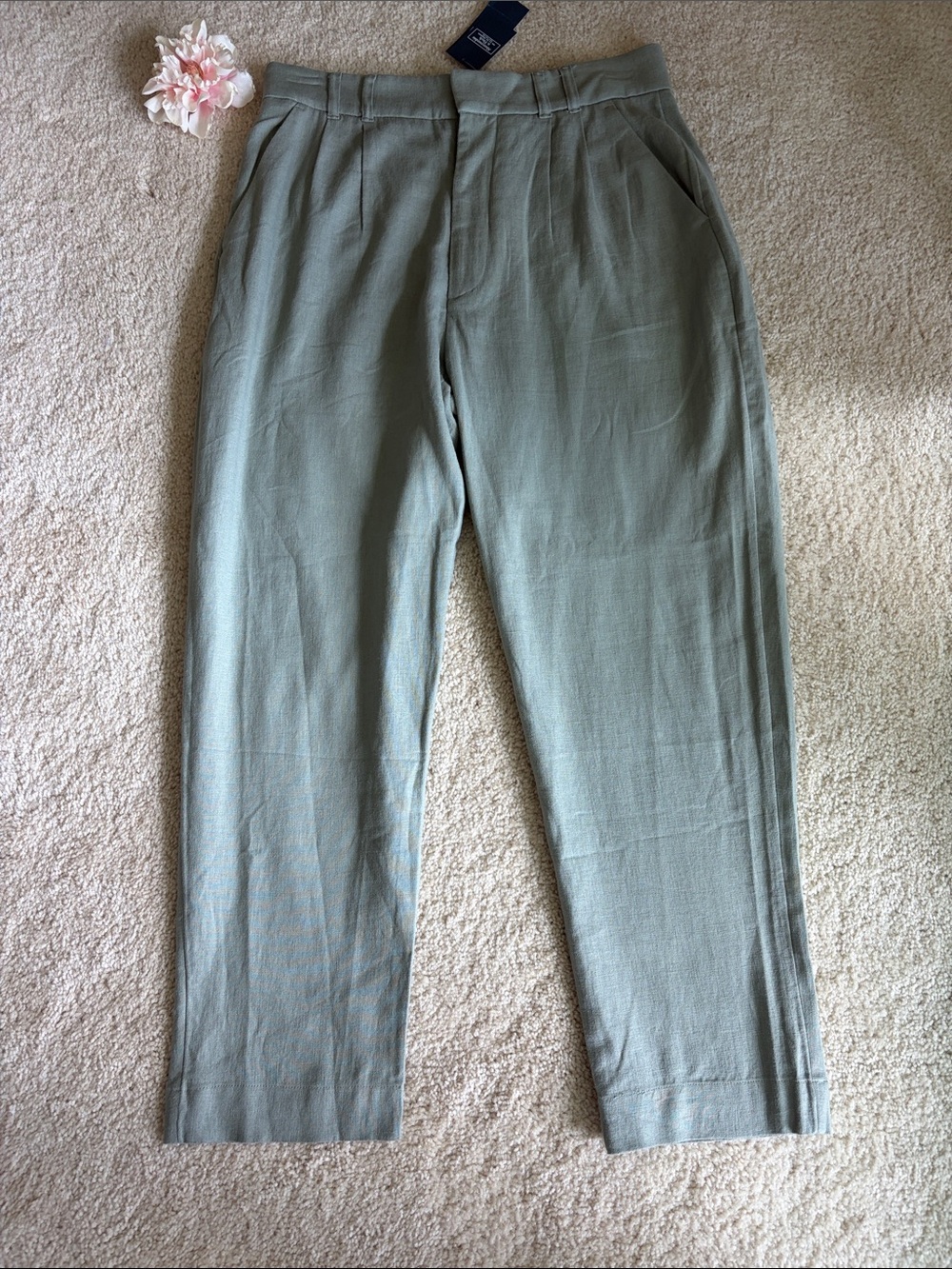 Abercrombie & Fitch Sage Green women’s linen blend hi-rise pants